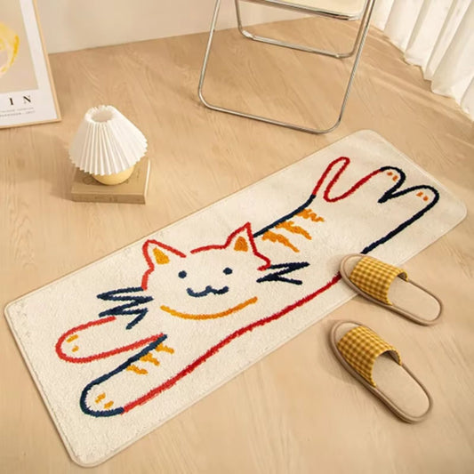 Cute Cartoon Cat Bedside Runner Rug