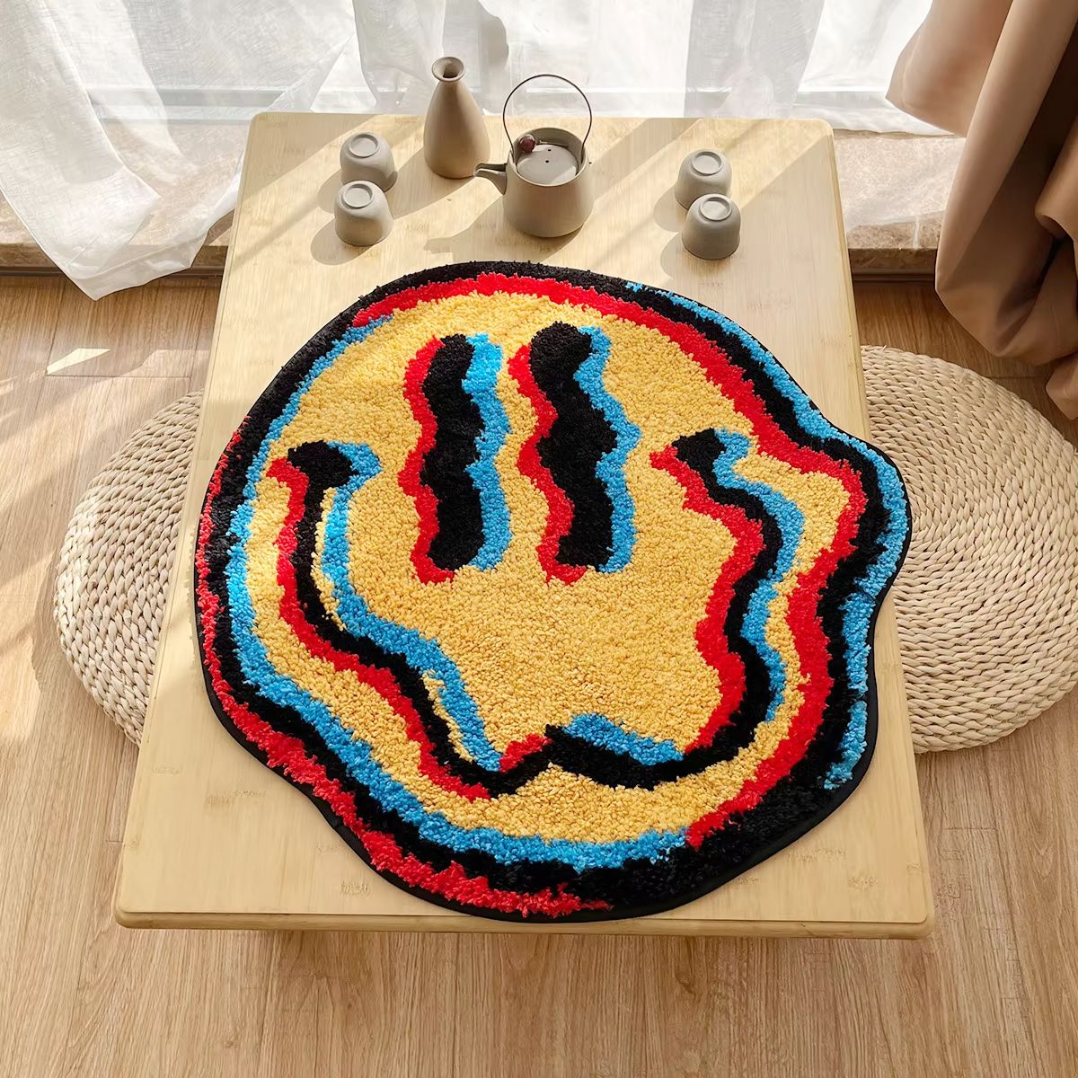 Trippy Smiling Face Tufted Area Rug